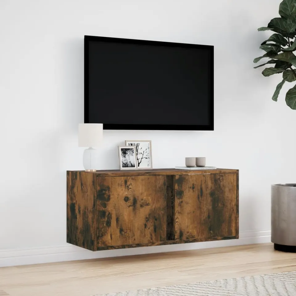 vidaXL Tv-wandmeubel met LED-verlichting 80x31x35 cm gerookt eiken, foto 2