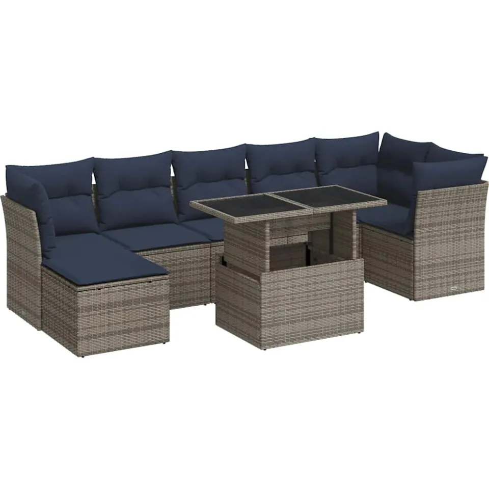 vidaXL 8-delige Loungeset met kussens poly rattan acacia grijs, foto 3