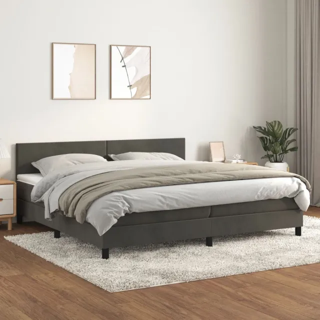 vidaXL Boxspring met matras fluweel donkergrijs 200x200 cm grijs
