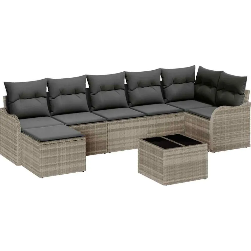vidaXL Tuin Sofa Set 8 st Lichtgrijs poly rattan