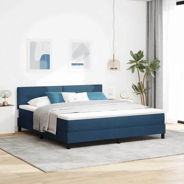 vidaXL Boxspring bed met LED-stripverlichting Blauw 180 x 200 cm Stof