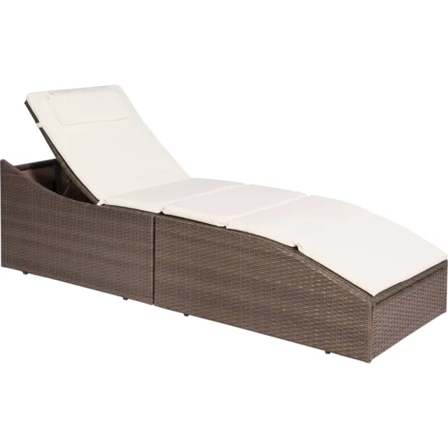 vidaXL Ligbed met kussen poly rattan bruin