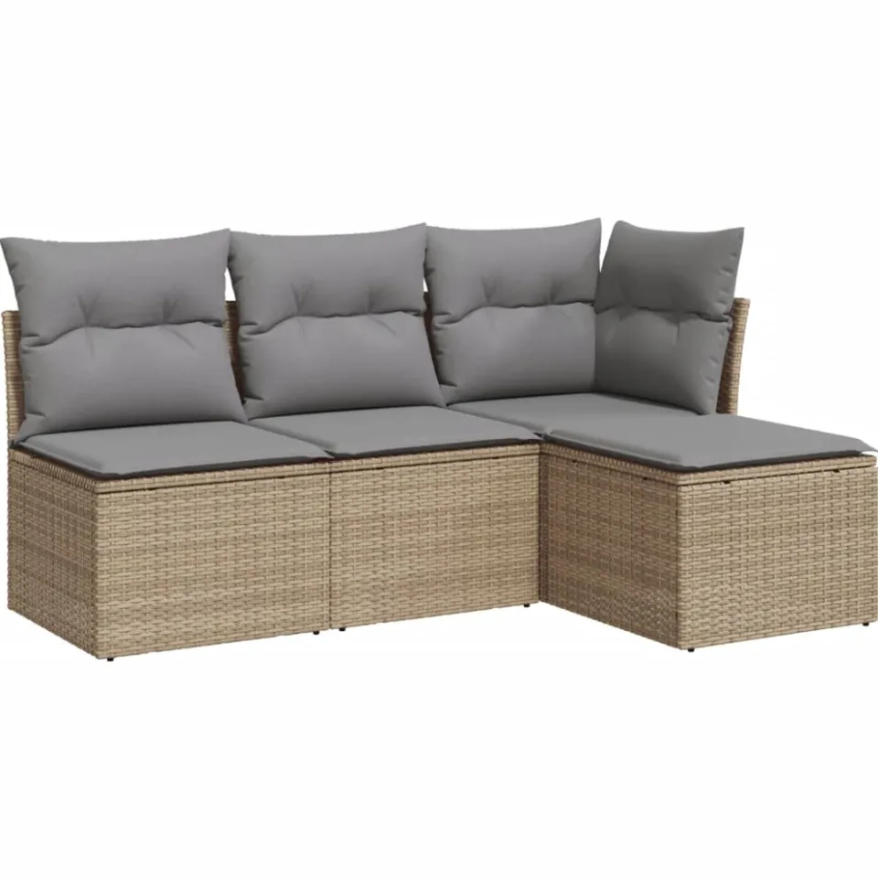 vidaXL 4-delige Loungeset met kussens poly rattan beige, foto 3