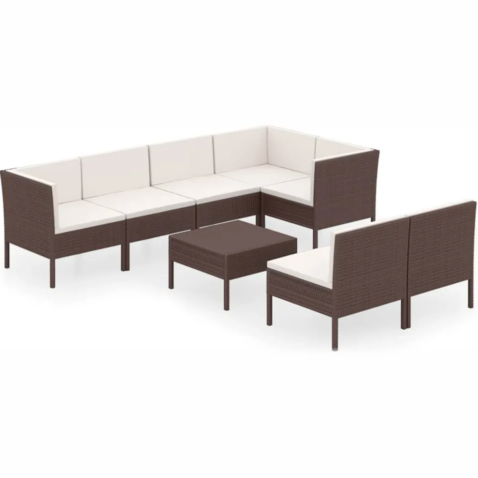vidaXL 8-delige Loungeset met kussens poly rattan bruin, foto 3