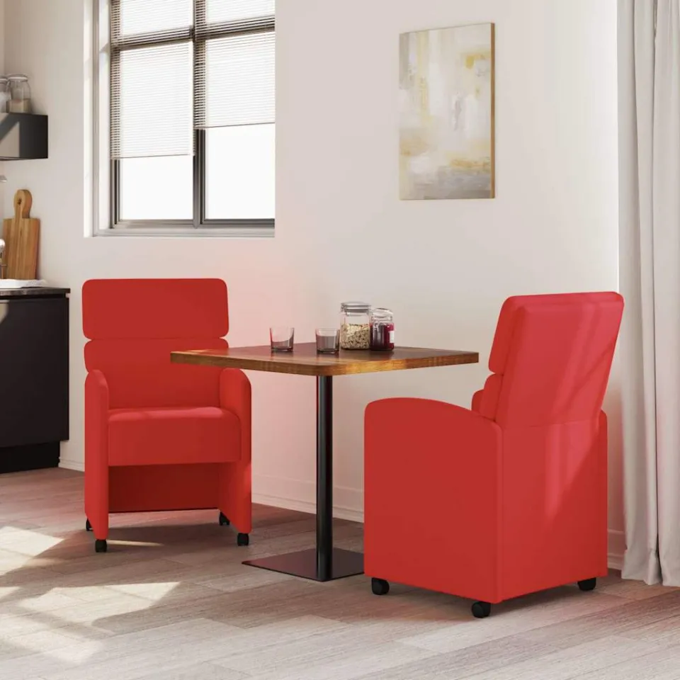 vidaXL Eetkamerstoelen met Wieltjes 2 st Kunstleer Rood, foto 3