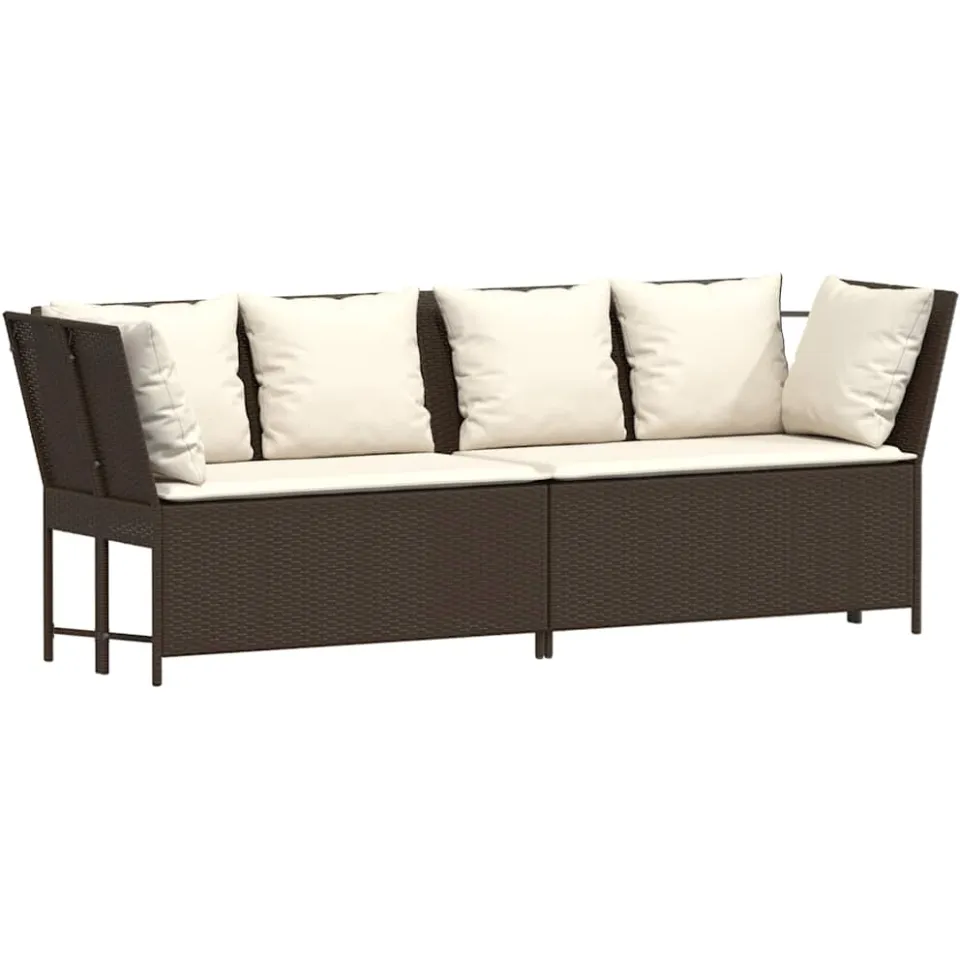 vidaXL Tuinbank met kussens poly rattan bruin, foto 4