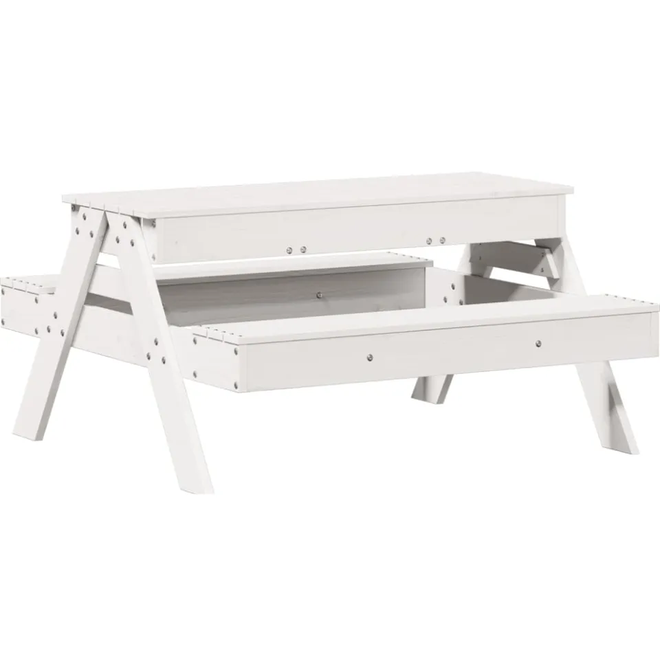 vidaXL Picknicktafel met zandbak voor kinderen massief grenenhout wit