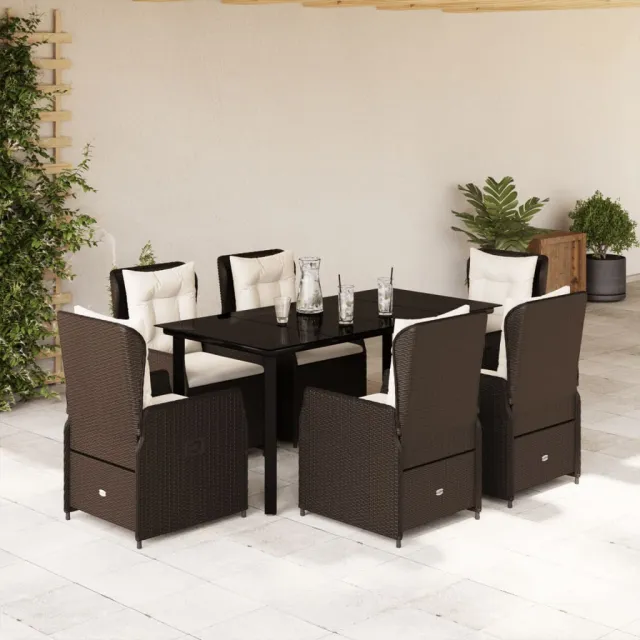 vidaXL 7-delige Tuinset met kussens poly rattan bruin, foto 2