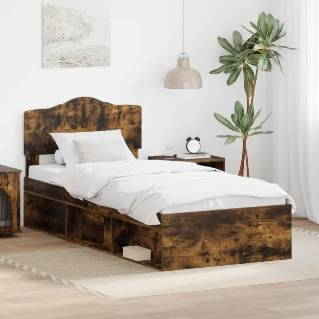 vidaXL Bedframe Gerookt eiken 75 x 190 cm Massief grenenhout Bruin
