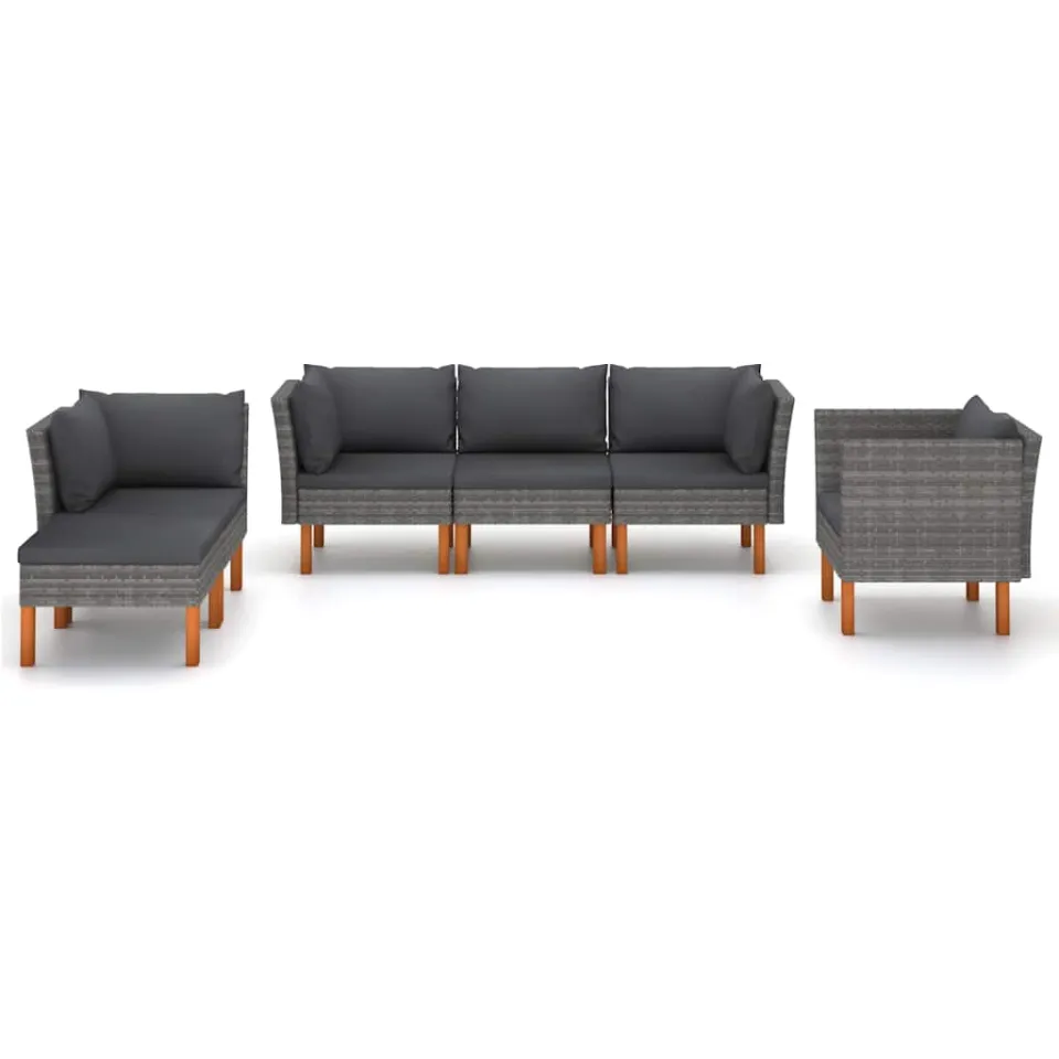 vidaXL 6-delige Loungeset poly rattan en eucalyptushout grijs, foto 3