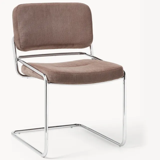 Westwing Collection Corduroy cantilever stoel Don Bruin, Zilverkleurig