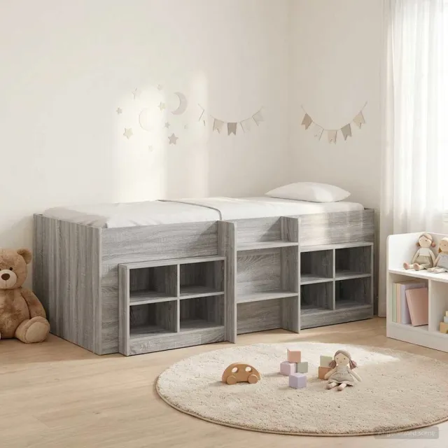 vidaXL Loft Bed Frame met Kast 3 st Grijs Sonoma Bewerkt hout