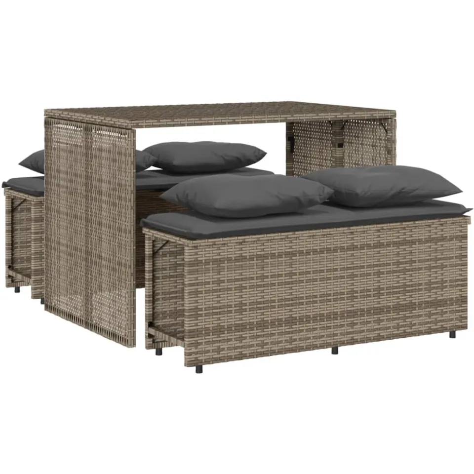 vidaXL 3-delige Tuinset met kussens poly rattan grijs, foto 4
