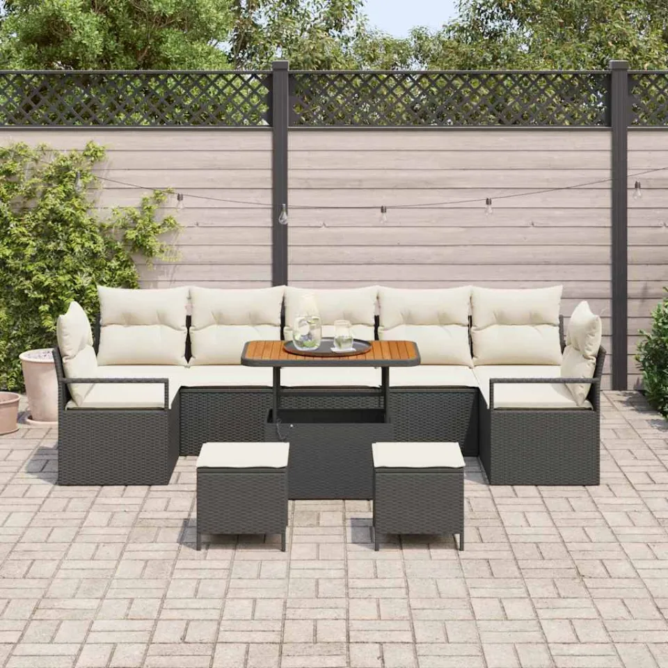 vidaXL Tuinbankenset 10 st Zwart poly rattan, foto 3