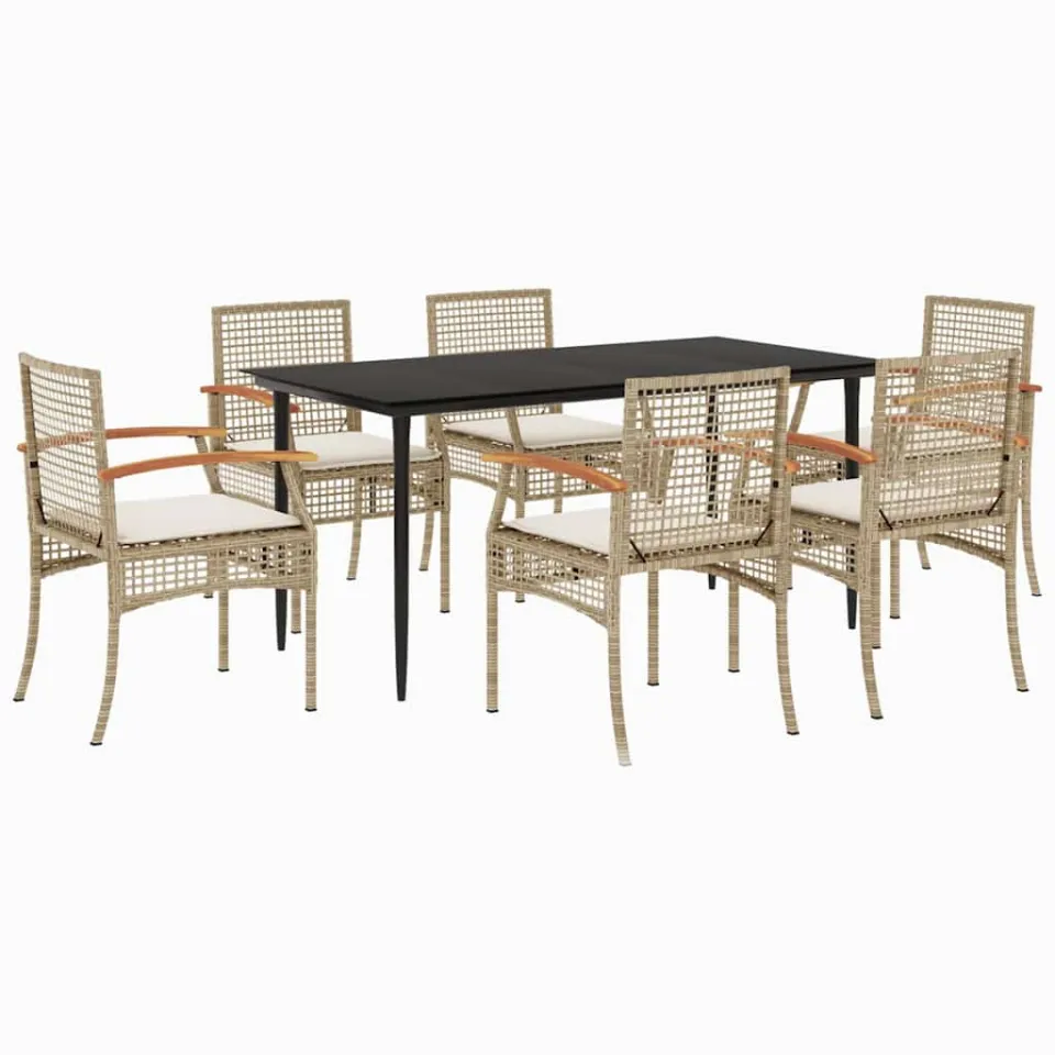 vidaXL 7-delige Tuinset met kussens poly rattan beige, foto 3