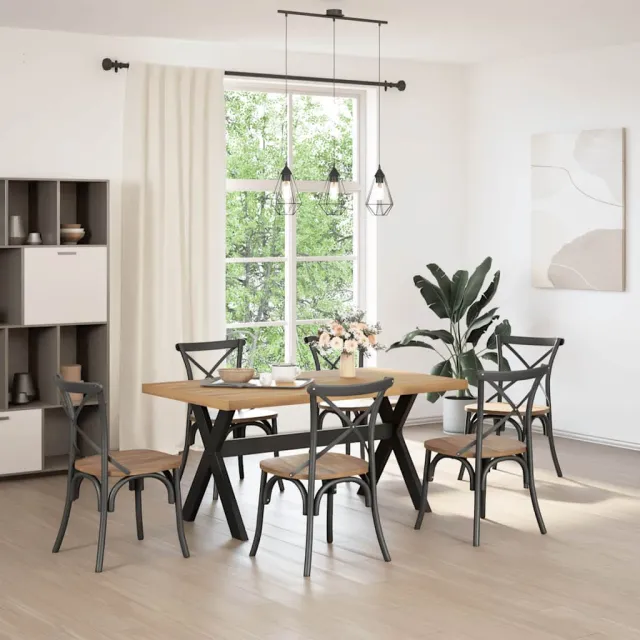 vidaXL Eettafel NOAIN X-vormige poten 160x90x75 cm massief hout Bruin