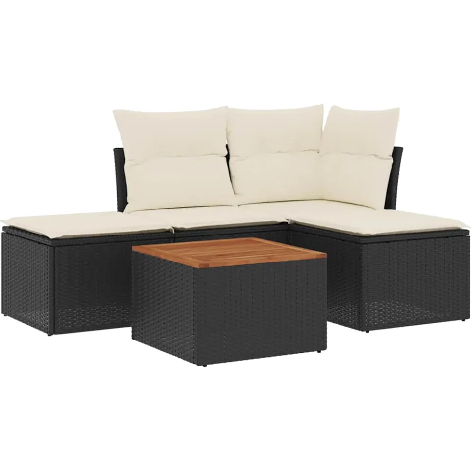 vidaXL 5-delige Loungeset met kussens poly rattan zwart, foto 3