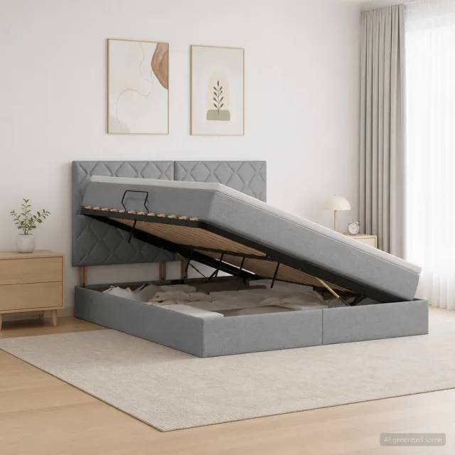 vidaXL Opslag bed met matras met opslag Lichtgrijs 140 x 200 cm Stof