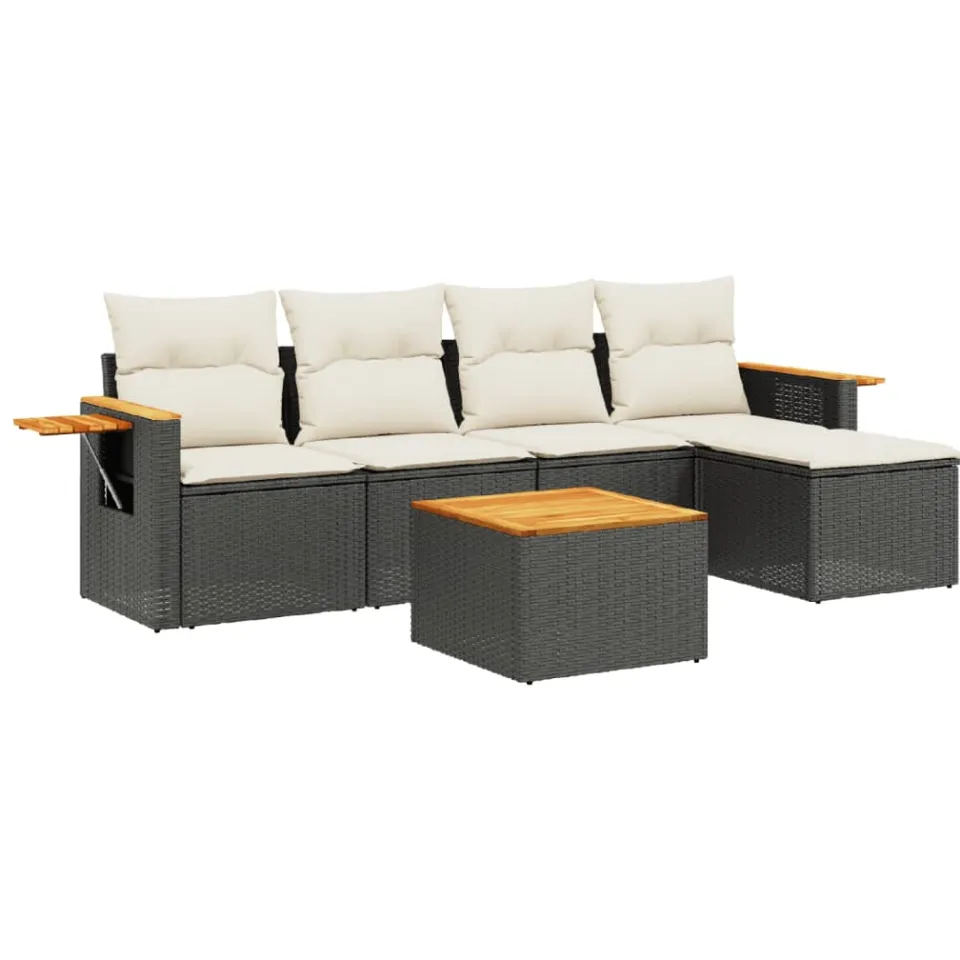 vidaXL 6-delige Loungeset met kussens poly rattan zwart, foto 3
