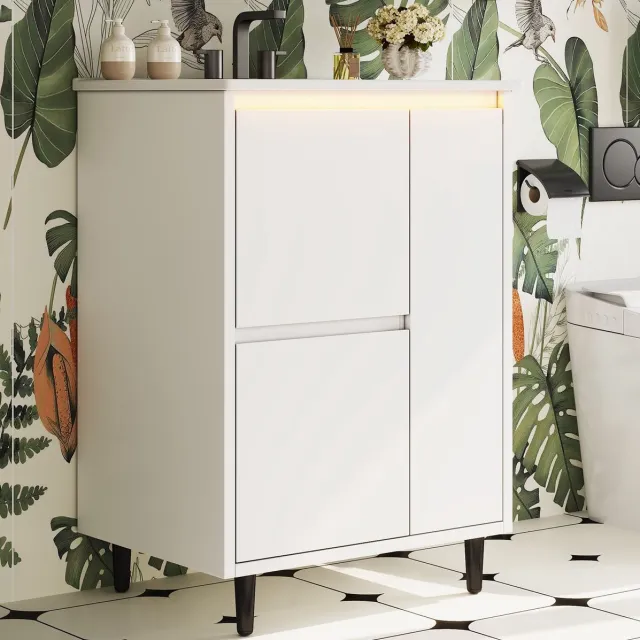 MIVRAY Badkamerkast - Vrijstaand Wastafelmeubel Met Geïntegreerde Keramische Wastafel En Zachte Sluiting - Voor De Moderne Badkamer - Wit - 61 X 46,5 X 87 Cm