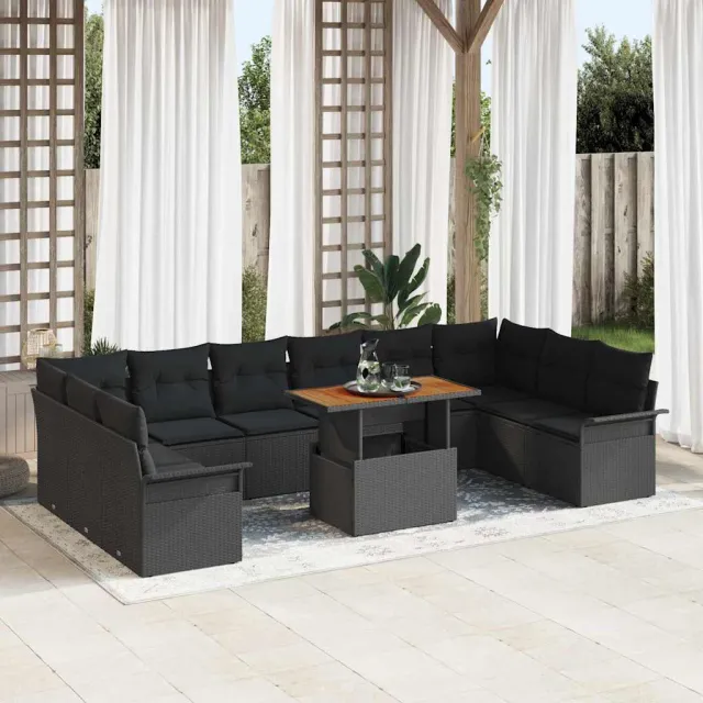 vidaXL Tuin Sofa Set 9 st Zwart Poly riet, foto 2