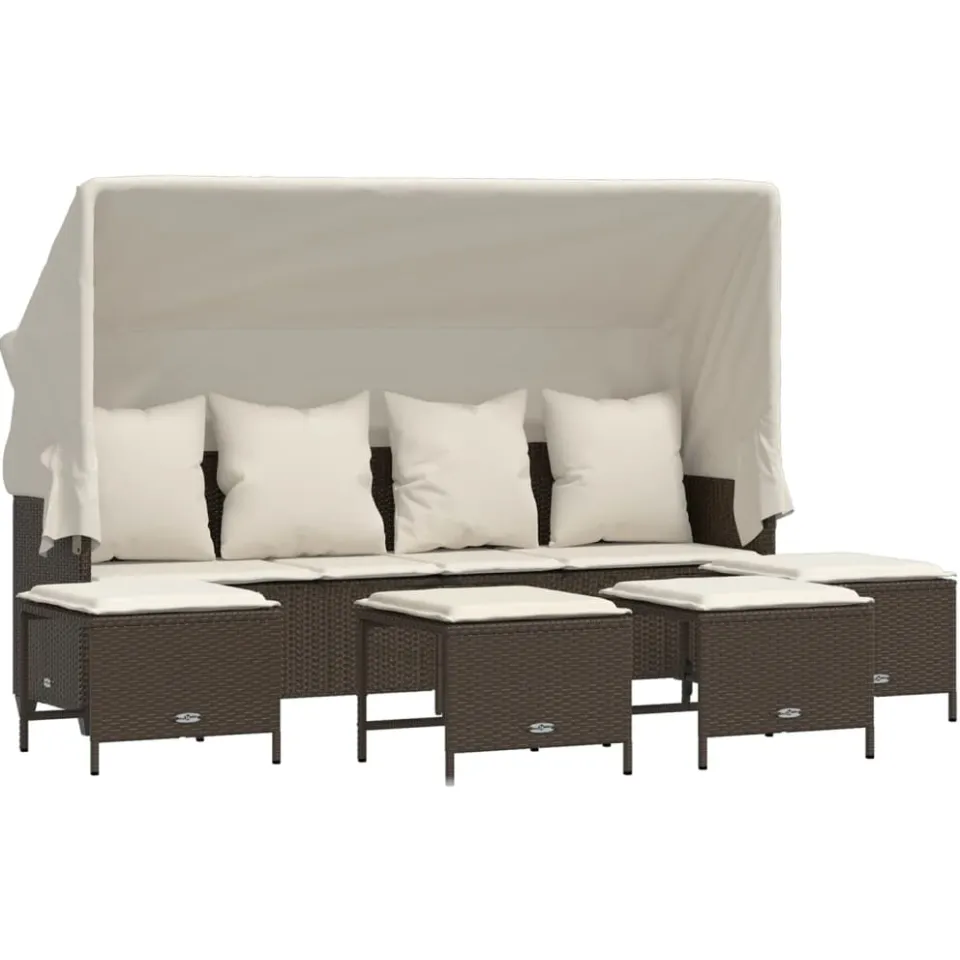 vidaXL 5-delige Loungeset met kussens poly rattan bruin, foto 3