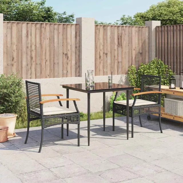 vidaXL 3-delige Tuinset met kussens poly rattan zwart, foto 2