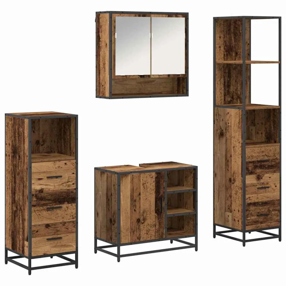 vidaXL Badkamermeubelset 4 st Oud Hout 65 x 33 x 60 cm Bewerkt hout Bruin