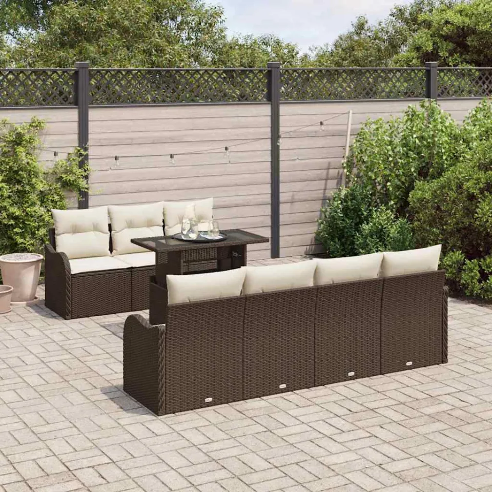 vidaXL Tuin Sofa Set 8 st Bruin en Crème poly rattan, foto 3