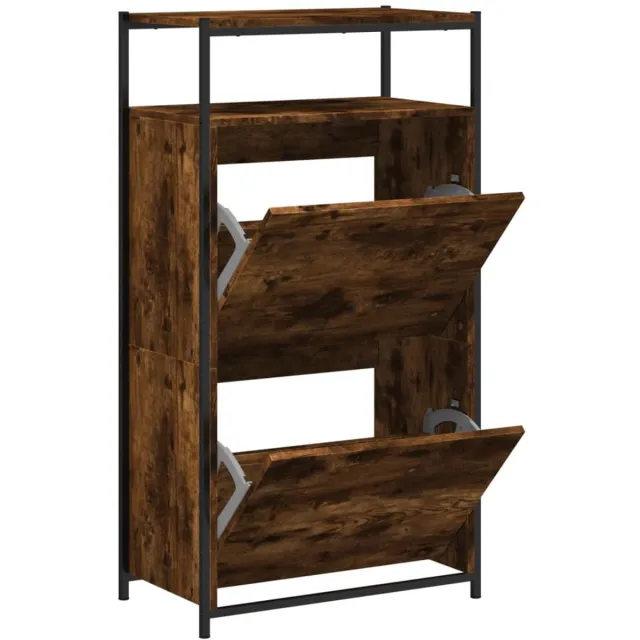 vidaXL Schoenenkast - 60x34x112 - cm - bewerkt - hout - gerookt - eikenkleurig gerookt eiken