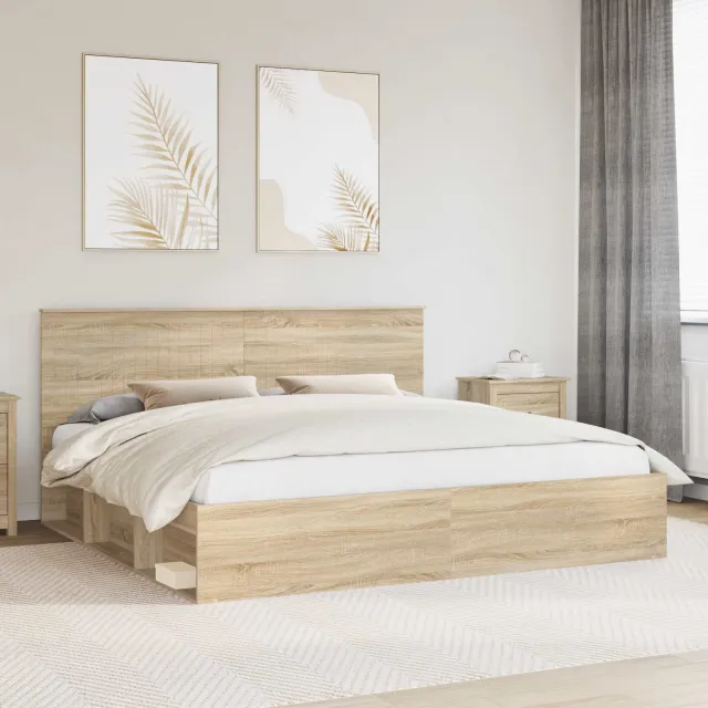 vidaXL Bedframe Sonoma Eiken 200 x 200 cm Massief grenenhout Bruin