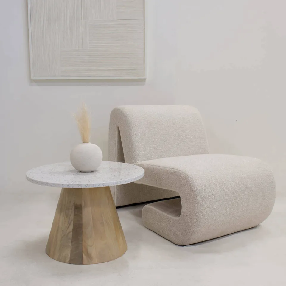Giga Meubel Salontafel Sara Rond - Terrazzo/Hout - Naturel - 55x55x38cm, foto 3