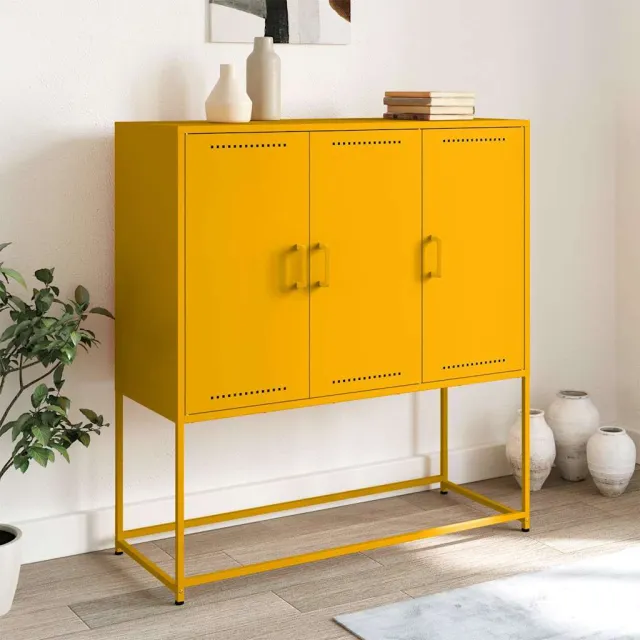 vidaXL Hoge kast 100,5x39x107 cm staal mosterdgeel, foto 2
