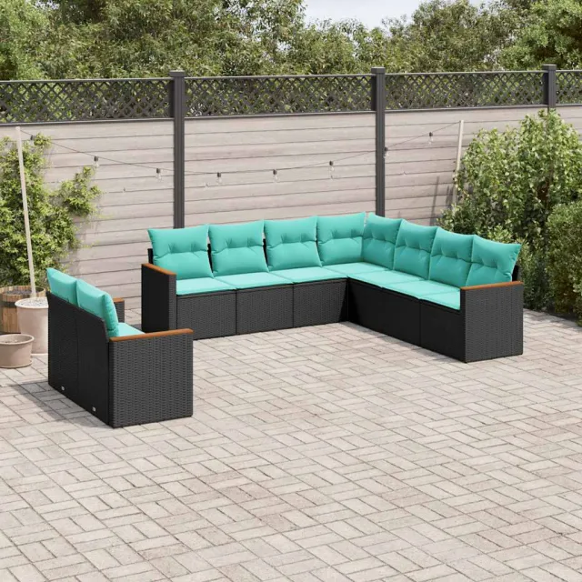 vidaXL 9-delige tuinbankset met kussens van zwart polyrotan, foto 2