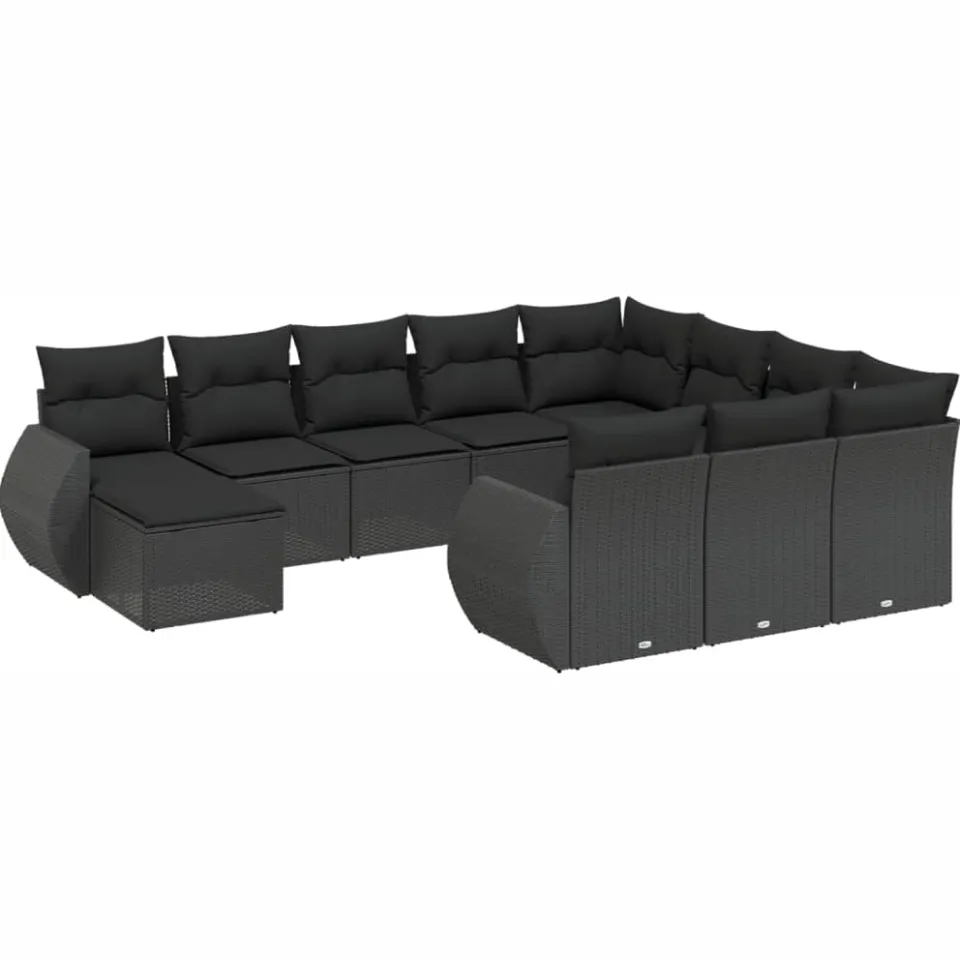 vidaXL 11-delige Loungeset met kussens poly rattan zwart, foto 3