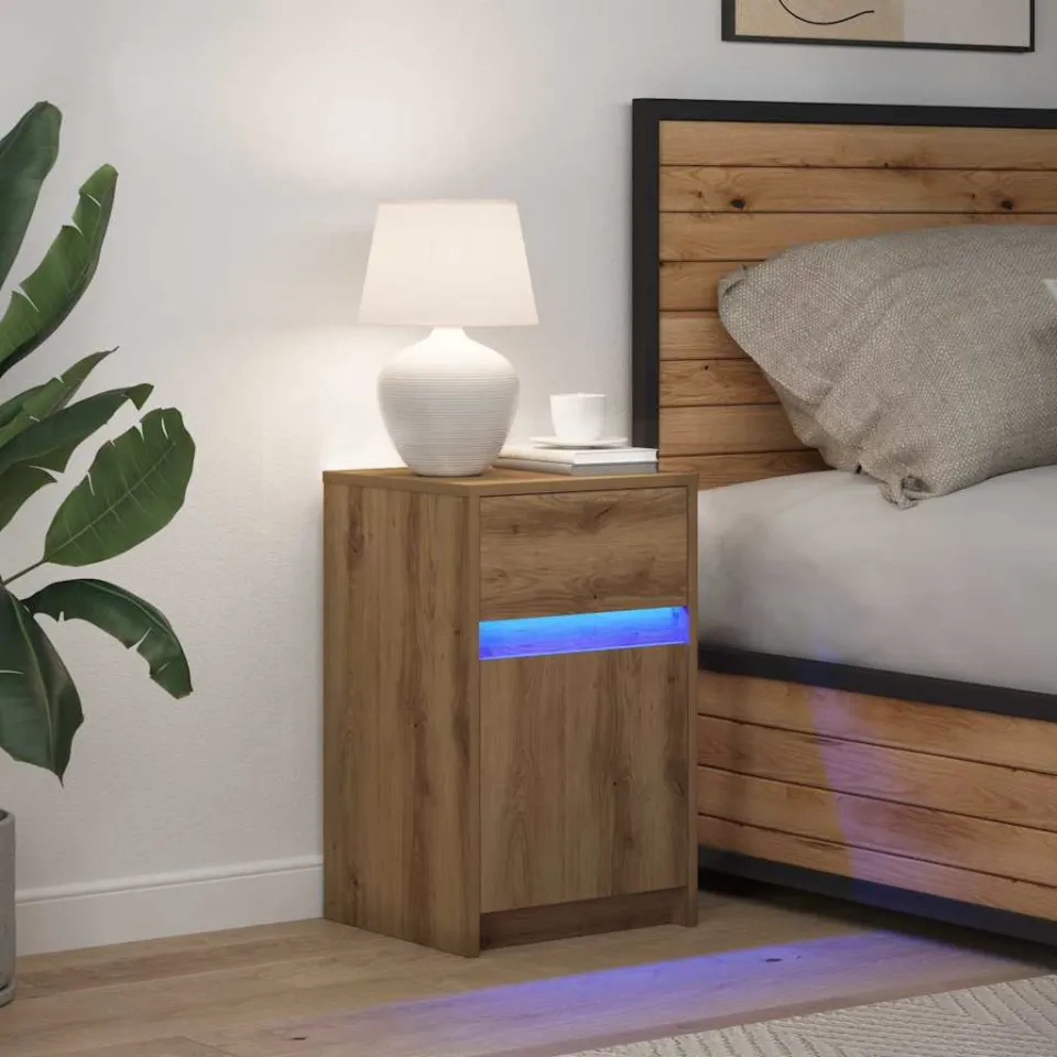 vidaXL LED Bedside Kast artisanaal eikenkleurig 38 x 34 x 61 cm, foto 4