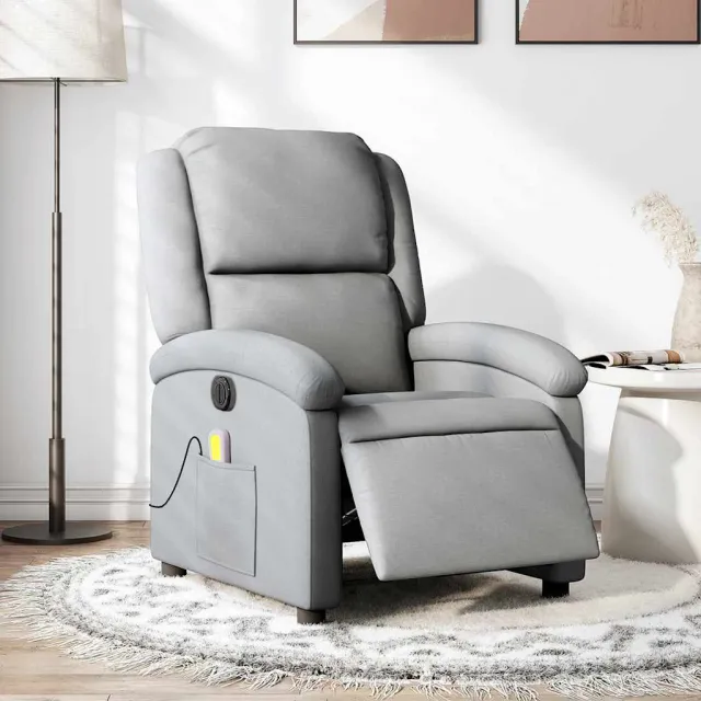 vidaXL Massagestoel elektrisch verstelbaar stof lichtgrijs