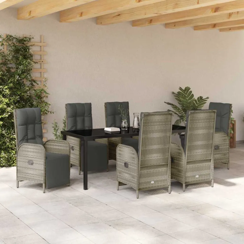 vidaXL Tuin eettafelset 7 st Grijs poly rattan, foto 3