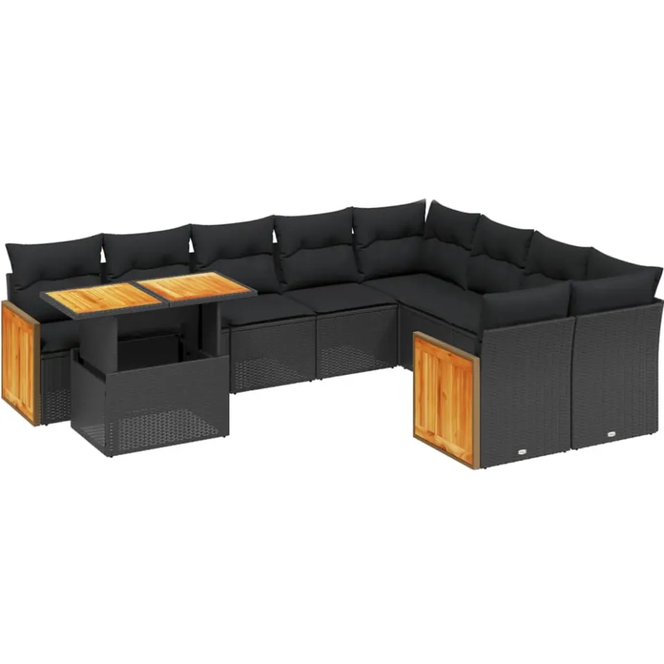 vidaXL 10-delige Loungeset met kussens poly rattan zwart, foto 3