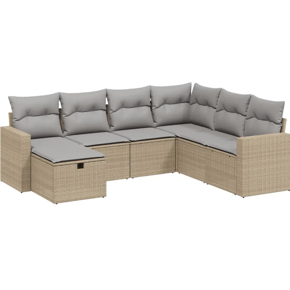 vidaXL 7-delige Loungeset met kussens poly rattan gemengd beige, foto 3