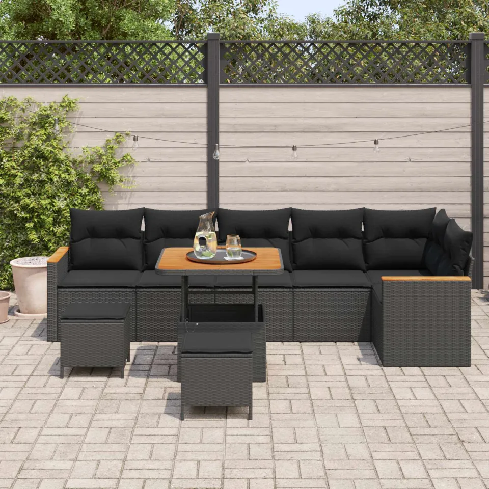 vidaXL Tuinbankenset 9 st Zwart poly rattan, foto 3