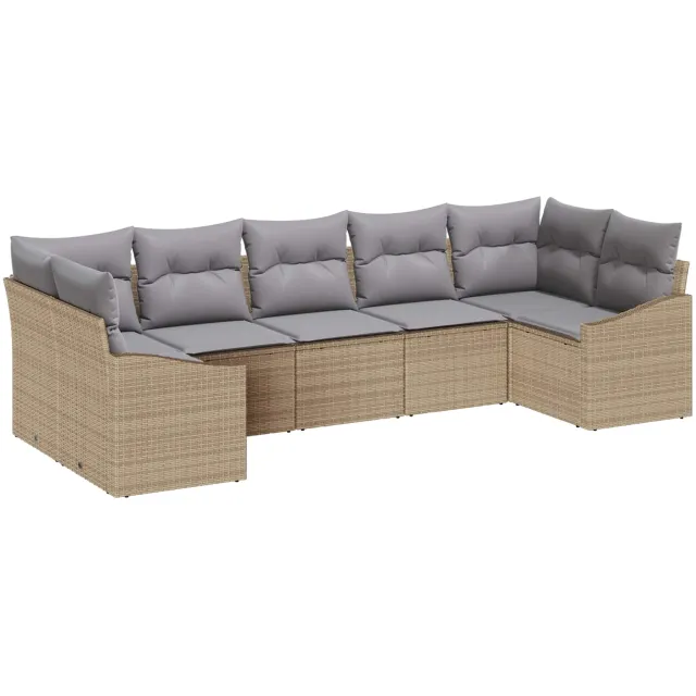 vidaXL Tuinbankenset 7 st Beige en Licht Grijs poly rattan