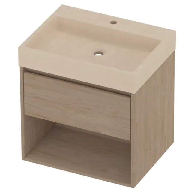 Proline Evoli Badmeubelset Hardsteen Loft 1 Kraangat Met Schap 60x46x62 cm Sand Stone Ideal Oak Eiken