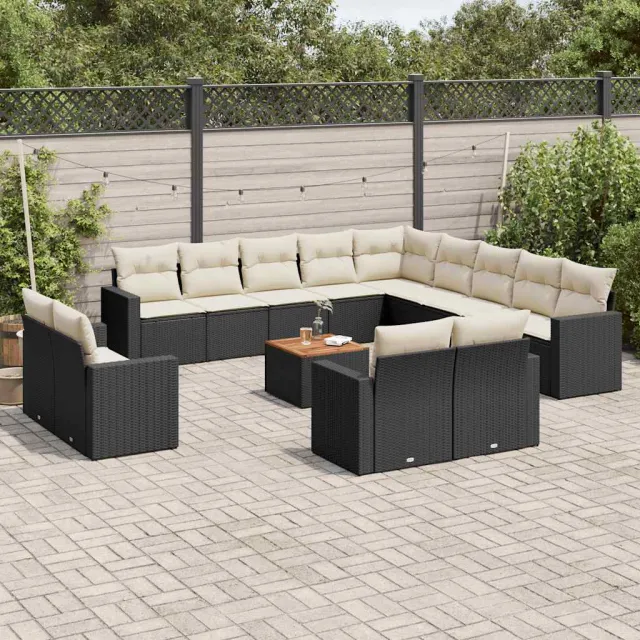 vidaXL 14-delige Loungeset met kussens poly rattan zwart, foto 2