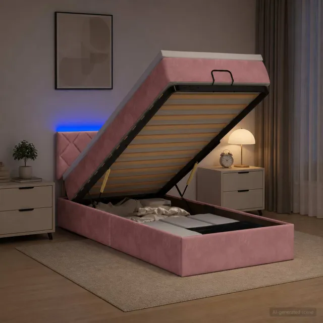 vidaXL Ottoman Bed met Matrassen en LED Roze 80 x 200 cm fluweel