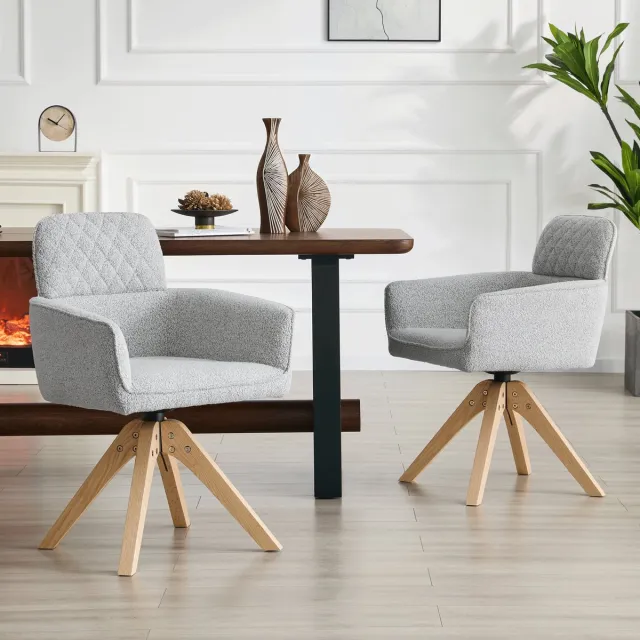 Clruro Eetkamerstoel - 2-delige set - Wabi-sabi 360° draaistoel - open keuken nordisch - stof+hout - grijs lichtgrijs