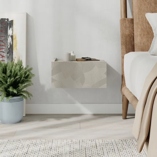 Skye Decor , Nachtkastje, Onda - Sandstone, Travertine v2, Gemelamineerde spaanplaat, Zandsteen & Travertin, 38,4 x 31 x 18,5 cm