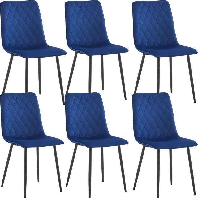 Colenis Elise Eetkamerstoel - Set Van 6 - Blauw - Velvet - Fluweel - Industrieel