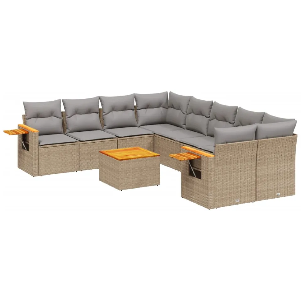 vidaXL 9-delige Loungeset met kussens poly rattan beige, foto 4