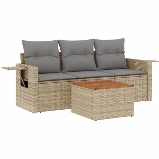 vidaXL 4-delige - Loungeset - met - kussens - poly - rattan - beige